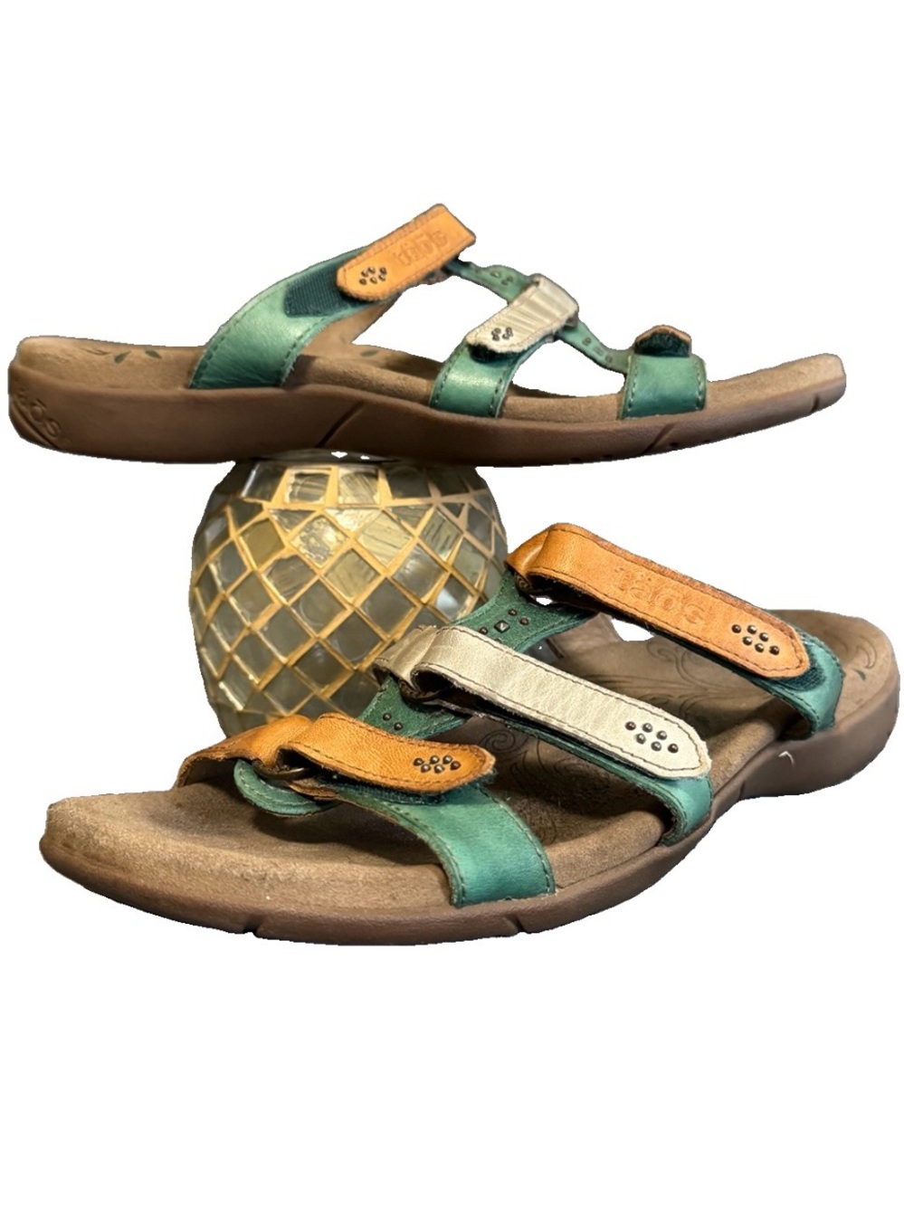 Taos Prize 4 Leather Slide Sandals 7 Multicolor Adjustable Straps Arch Support